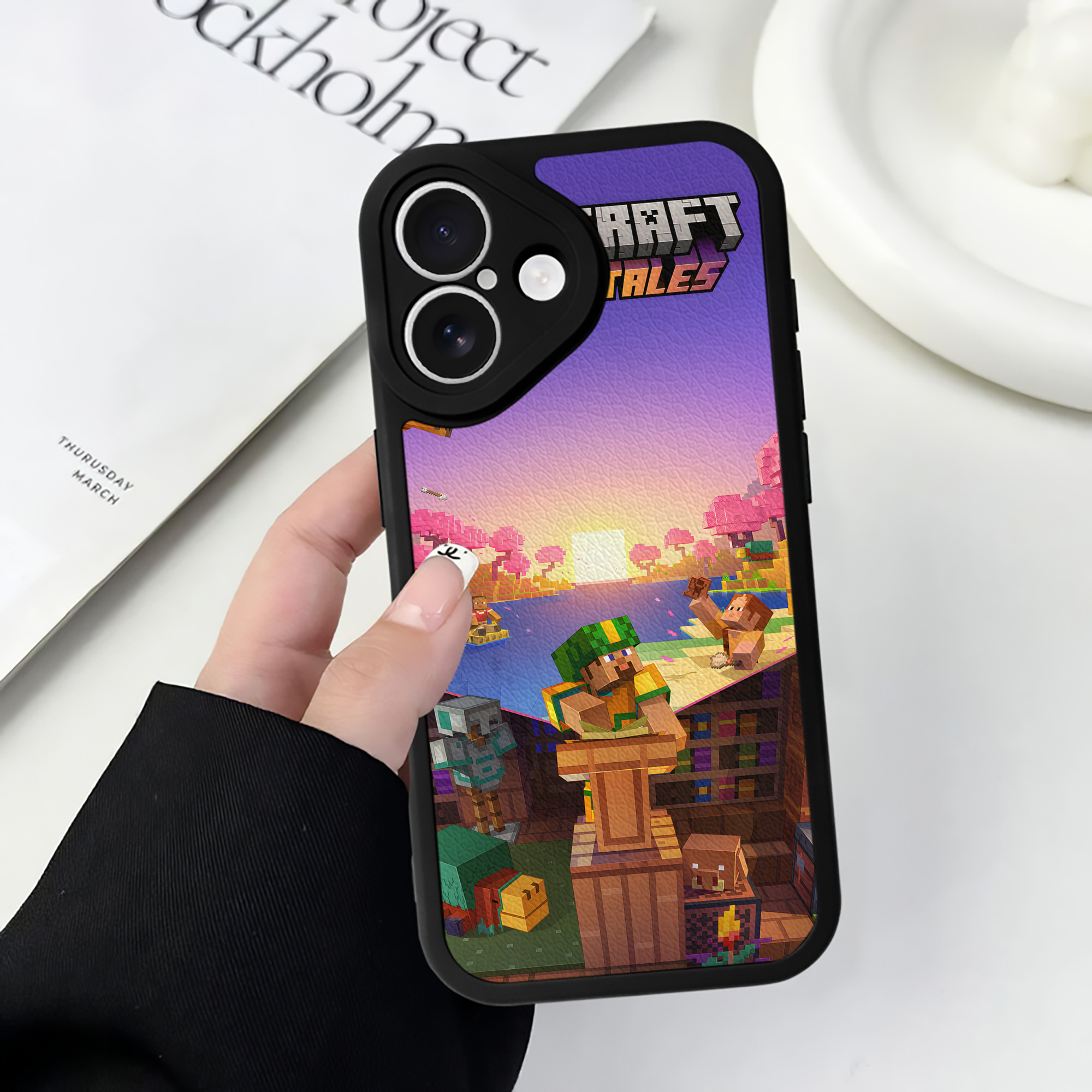 （画像用） マインクラフト ブロックの世界 Minecraft MC Block world 【iPhone 16シリーズ対応】シリコンスマホケース（レザー調） 材質：シリコン